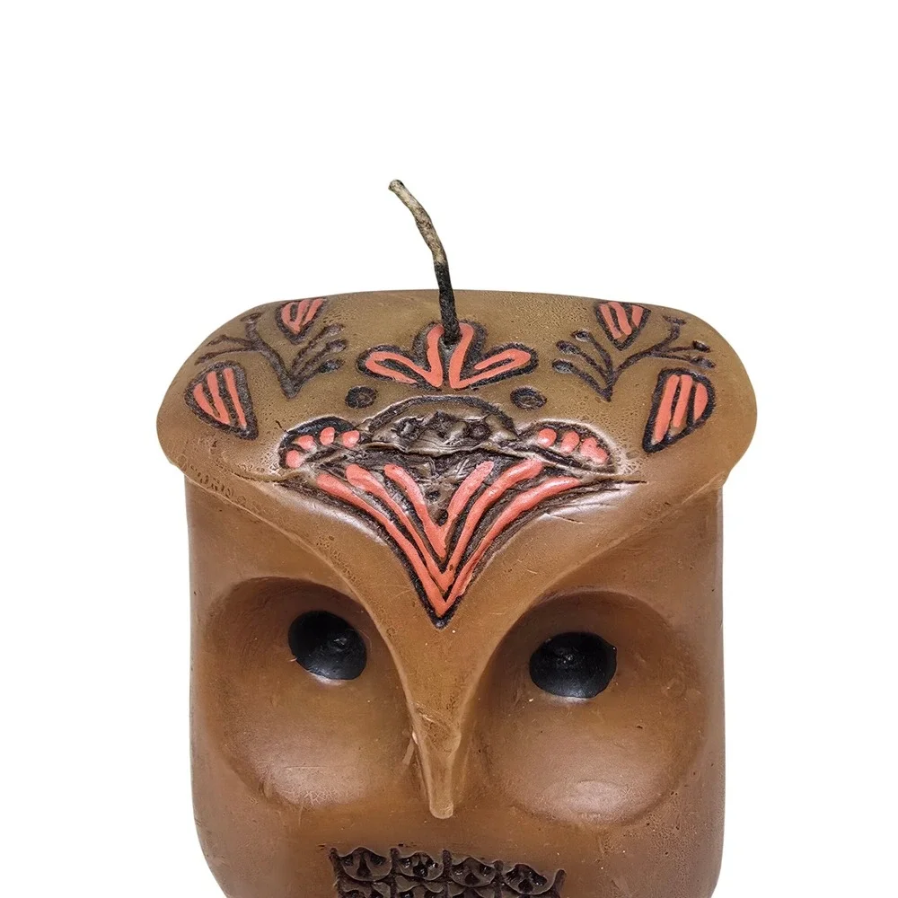 Vintage Hallmark Owl Candle Handcrafted Mexico Brown Pink Figural Decorative Wax